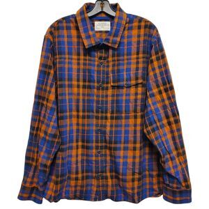 REI Cooperative Shirt Mens XL Blue Orange Plaid Long Sleeve Button Down Pockets